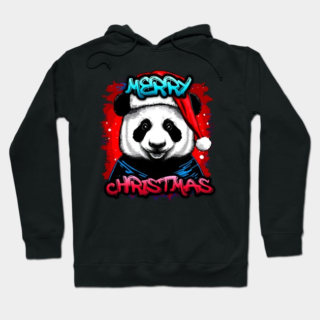 Merry Christmas Panda - Christmas Graphic Graffiti Art - Holiday Gift Hoodie by MaystarUniverse